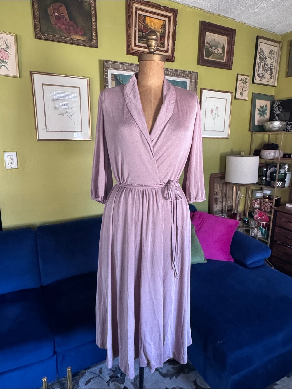 Mauve Wrap Midi Dress with Tie Waist